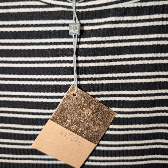 Dual Nature Striped Black and White Turtleneck Midi Dress Medium - Picture 2 of 8